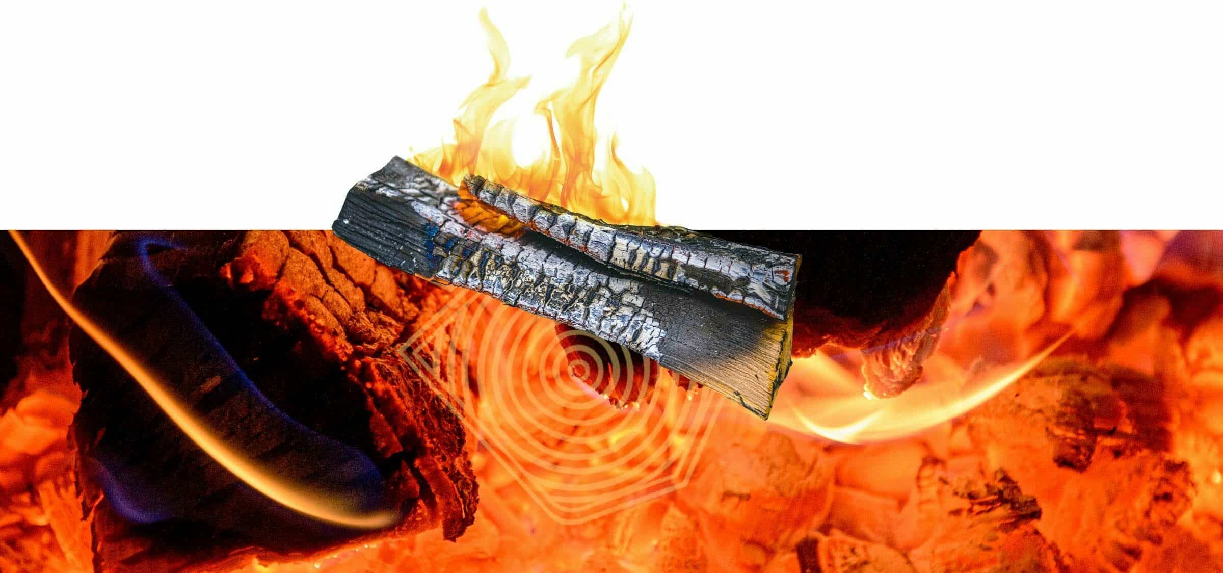 Unterer Banner Feuer mit brennendem Holzscheit